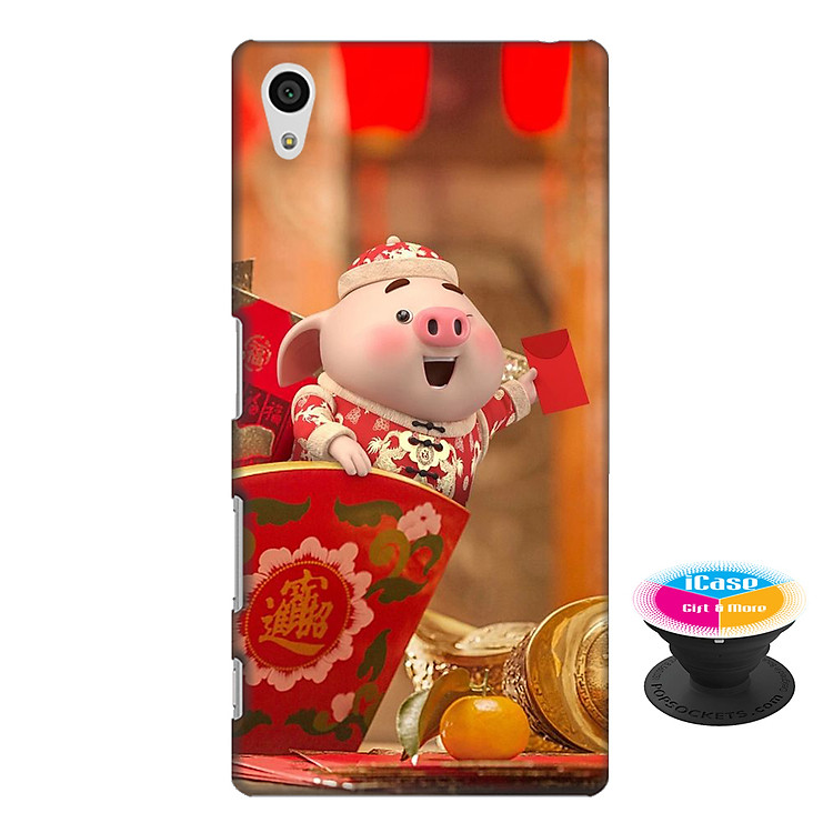 Ốp lưng nhựa dẻo dành cho Sony Z5 in hình Heo Con Phát Lộc - Tặng Popsocket in logo iCase - Hàng Chính Hãng