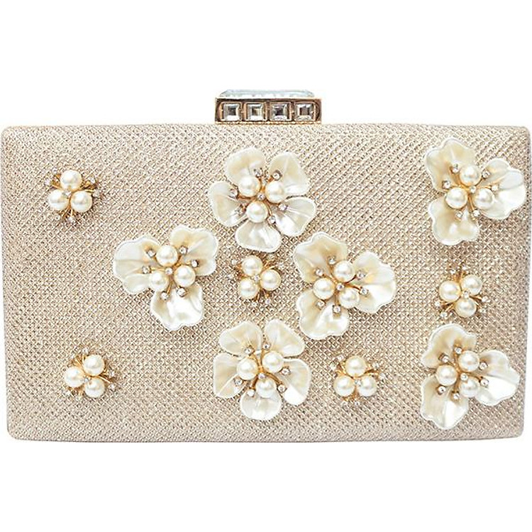 Ví đi tiệc nữ đính hoa cao cấp kem - TUI038