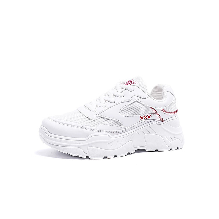 Giày Sneaker Nữ Độn Đế Đẹp Viền Khâu Chữ, Gót Giả Đèn Hapu