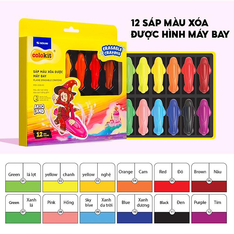 Hộp Sáp Màu Rửa Được Máy Bay Colorkit (12 màu) - Ảnh 2