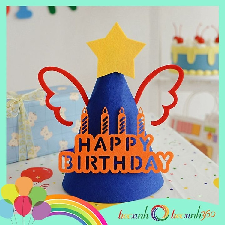 Nón sinh nhật Happy Birthday cánh mây - xanh - Ảnh 6