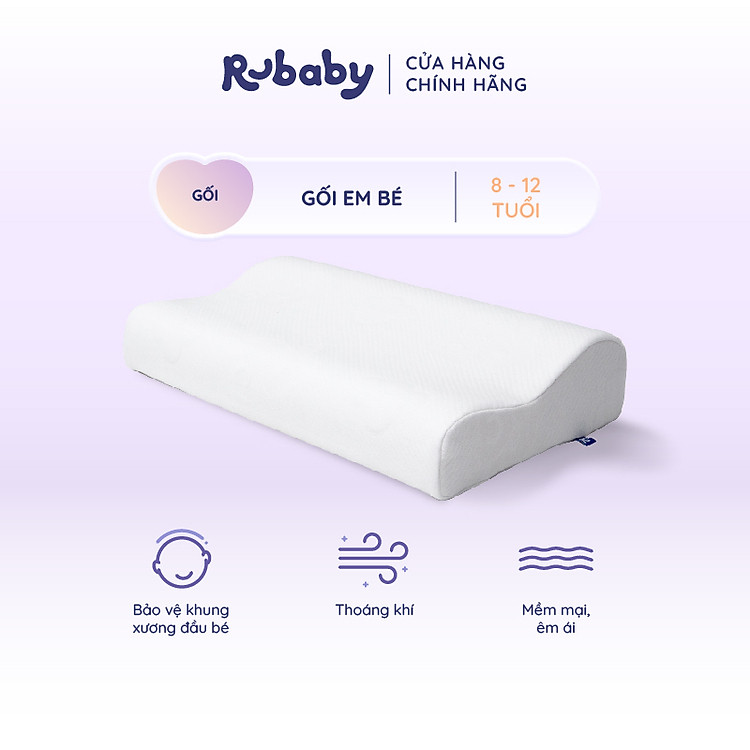 Gối Trẻ Em Rubaby (5-12 tuổi), Chất Liệu Memory Foam Êm Ái, Thiết Kế Nâng Đỡ Phần Cổ Vai Gáy Cho Bé