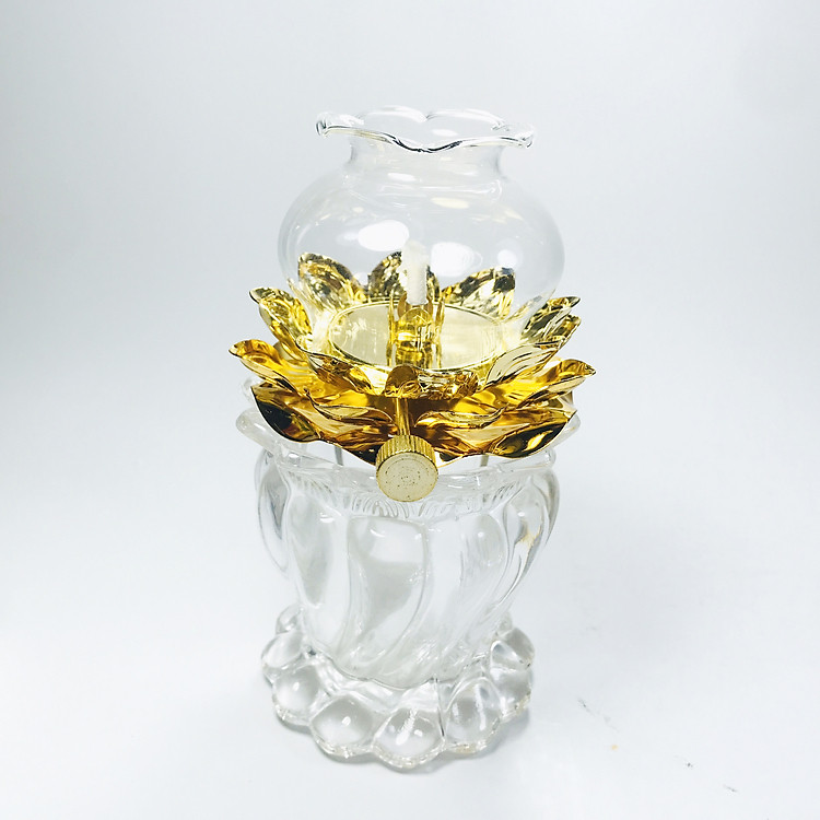 Đèn dầu lưu ly thờ cúng hoa sen, đèn để bàn thờ, đèn thờ phật, đèn hoa sen