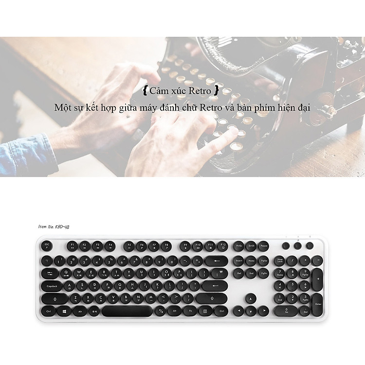 Bàn phím không dây thiết kế Retro Wireless khoảng cách kết nối 10 met Keyboard Actto KBD-48 - Hàng chính hãng