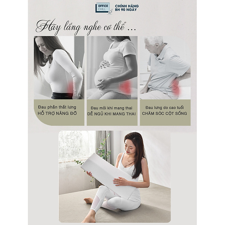 Đệm Gối Kê Lưng Ngủ OFFICE CHILL Đệm Kê Thắt Lưng Cao Su Non Hỗ Trợ Đau Lưng Thoát Vị Đĩa Đệm Bảo Hành 1 Năm - Hình ảnh 5