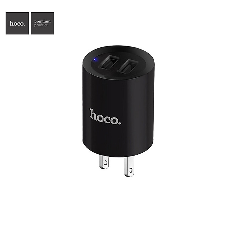 Củ sạc điện thoại Cao Cấp, Có Đèn Báo, 2 cổng USB HoCo C14US - Hàng Chính Hãng