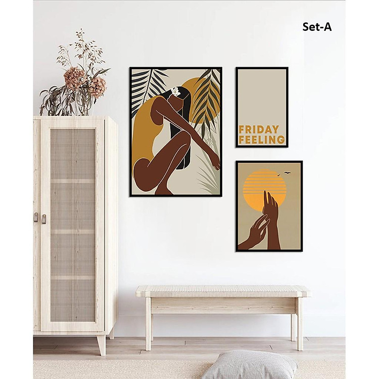 Bộ 3 tranh size lớn BOHO hiện đại