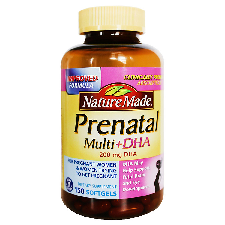 Thực phẩm chức năng Vitamin Bầu Nature Made Prenatal Multi DHA 200mg 150 Viên