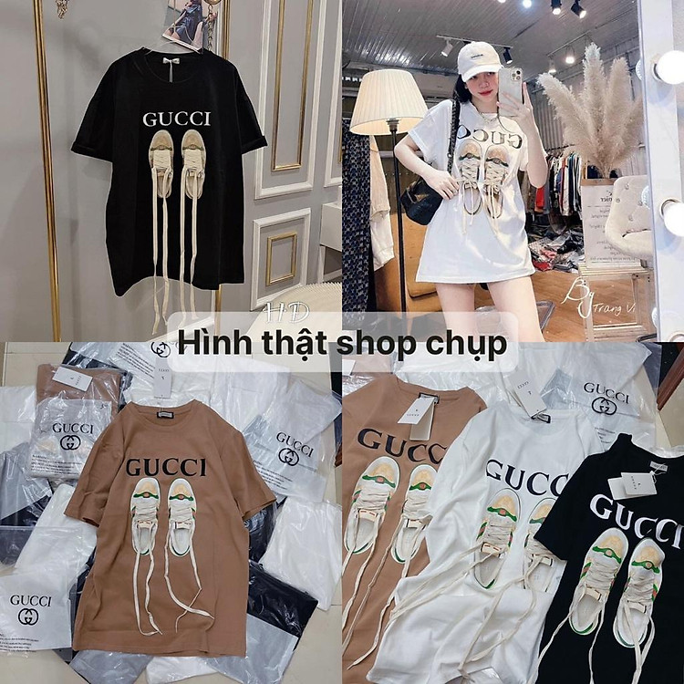 Áo phông nữ giấu quần GUCCI hình đôi giầy siêu HOt ,fom dấu quần , dễ phối đồ