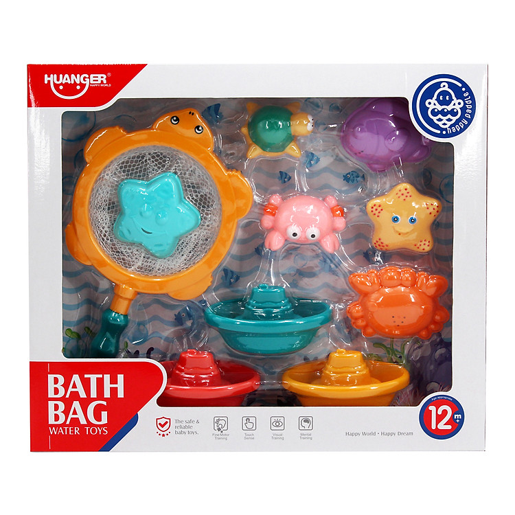 Set 10 món đồ chơi nhà tắm hình sinh vật biển vui nhộn đáng yêu chất liệu an toàn cho bé Huanger HE0247