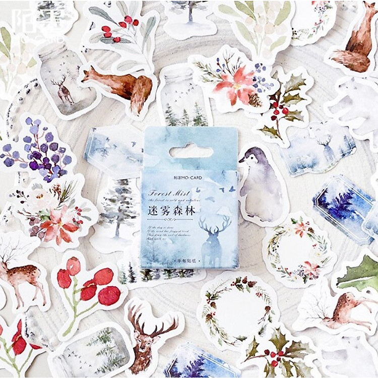 Hộp 46 Miếng Dán Sticker Trang Trí Khu Rừng Mùa Đông