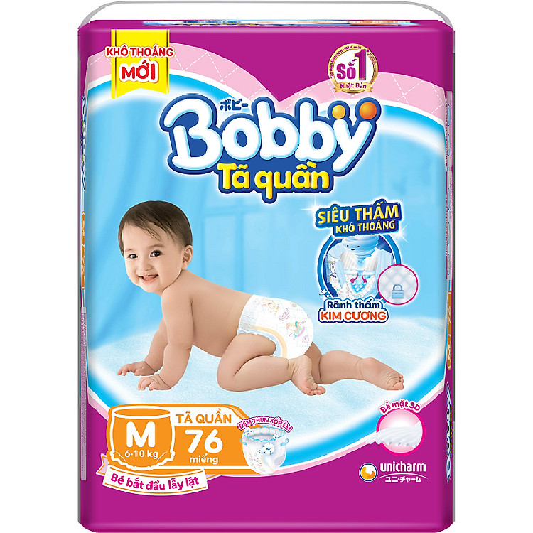 Tã Quần Bobby Siêu Thoáng M76 (76 Miếng)