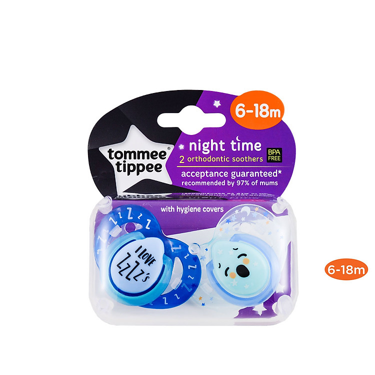 Ty ngậm dạ quang cho bé Tommee Tippee Night Time 6-18 tháng (vỉ 2 cái) - Xanh