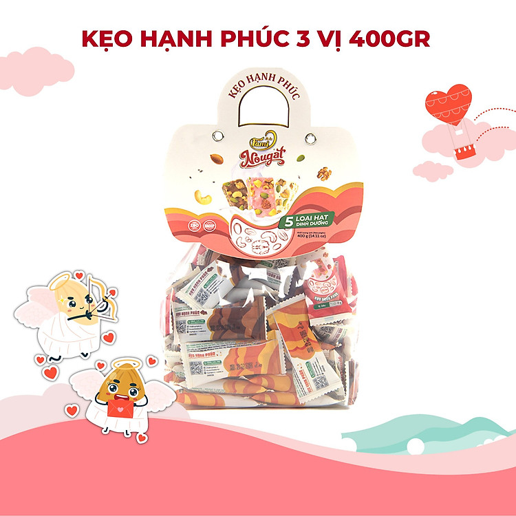 Kẹo Nougat Kẹo ít ngọt - FAMINUTS 5 Loại Hạt Mix Vị 400g