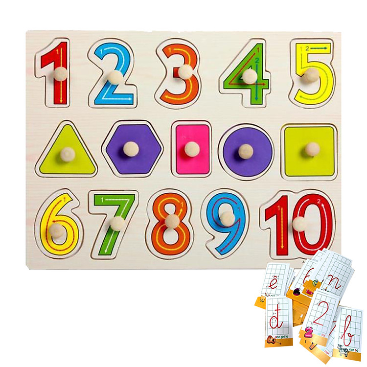 Đồ Chơi Gỗ Bảng Ghép Số Và Hình Khối Có Núm Cầm Cho Bé Tặng Kèm 40 Thẻ Học Flashcards Cho Bé Học Chữ Cái Và Số Đếm