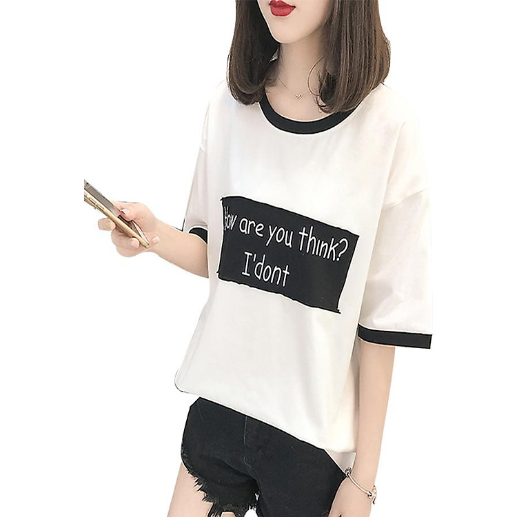 Áo thun nữ phong cách màu trắng viền đen T&D d405