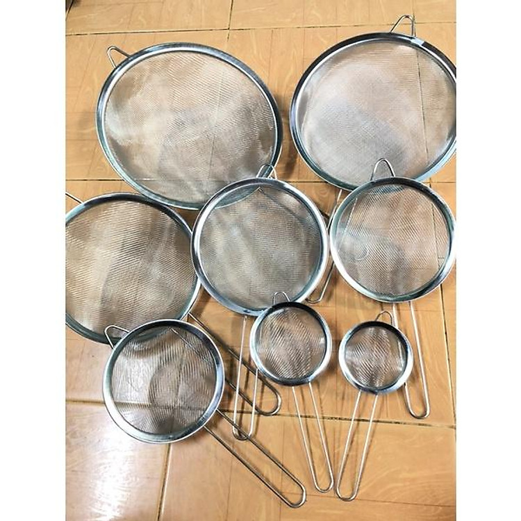 Rây lọc inox có cán rổ lược tay cầm lược cua ray cháo rây bột lược inox dụng cụ lọc nẹp viền chắc chắn