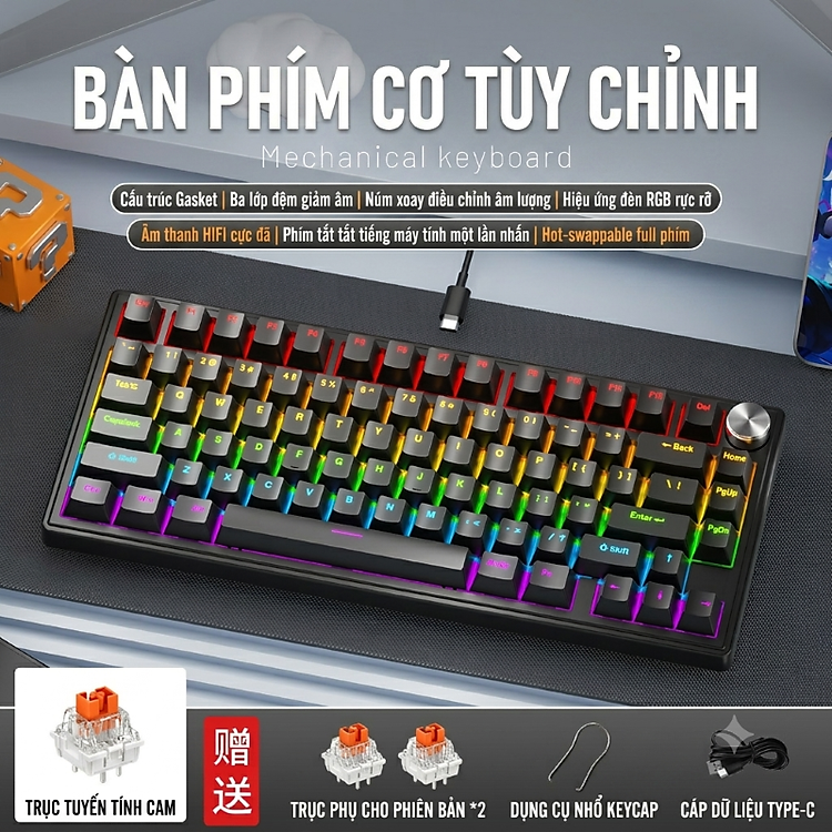 . Bàn Phím Cơ Gaming K80 Gasket chống ồn HotSwap cho máy tính laptop chống ồn - hàng nhập khẩu