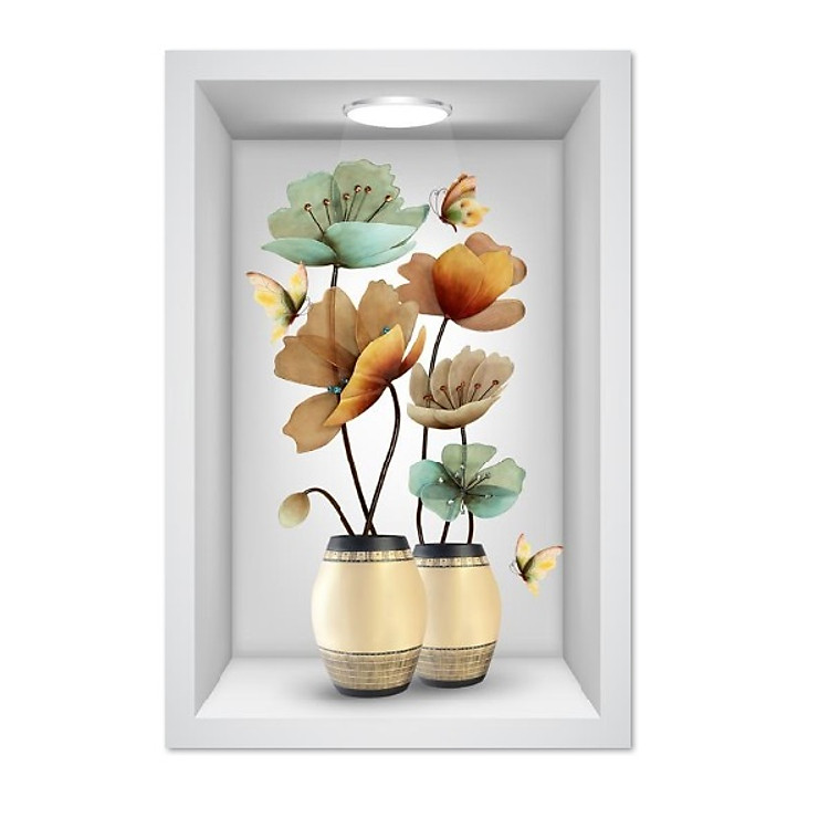 Tranh dán tường ô 3D lọ hoa đẹp 013 KT 40 x 60 cm