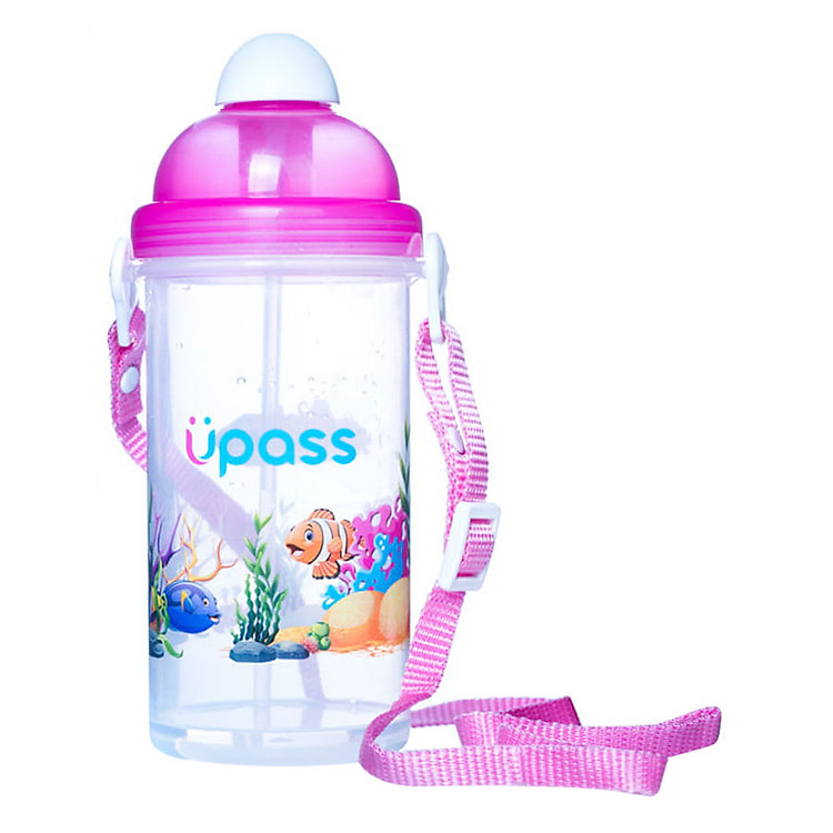 Bình Nước Nắp Bật Ống Hút Mềm Upass UP0620Y - Hồng (420ml)