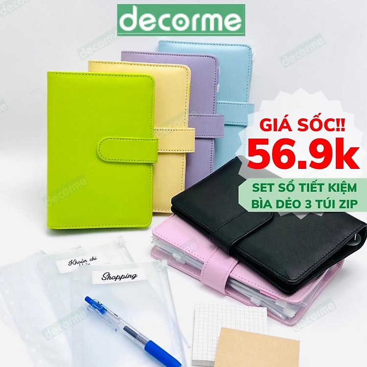 Sổ tiết kiệm đựng tiền DecorMe sổ chi tiêu tiết kiệm thông minh nhiều ngăn túi zip A6 dùng đựng tiền tiết kiệm