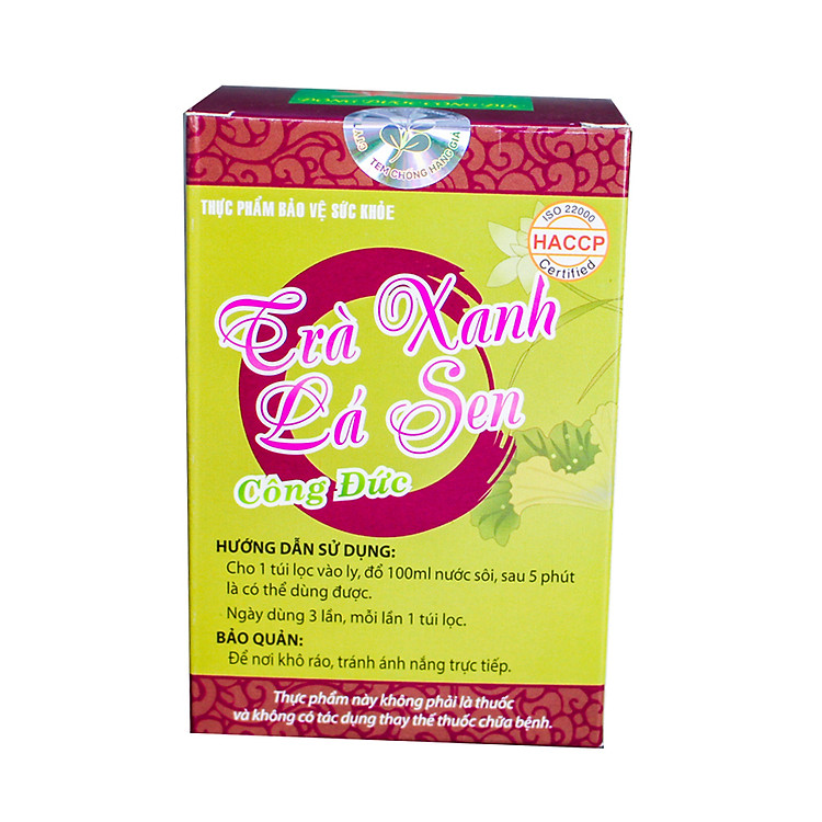 Thực phẩm bảo vệ sức khỏe giảm mỡ, giảm cholesterol Trà xanh lá sen Công Đức (20 gói)