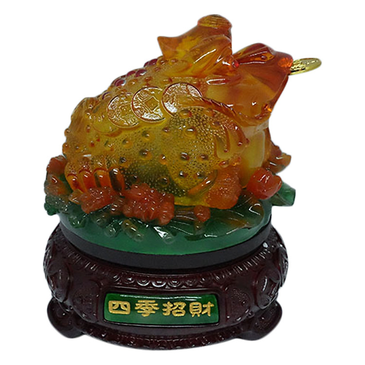 Cóc Vàng Lửa Đội Bát Quái Ngồi Sen Đế Gỗ PT0119