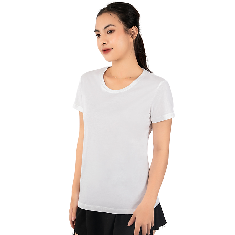 Áo T-Shirt Cổ Tròn, Áo Thun Trơn Basic 100% Cotton Cao Cấp Thoáng Mát Tay Ngắn - Màu Trắng