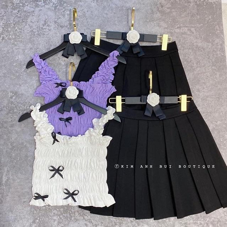 Set Bộ, Set Áo Chun Nơ Kèm Chân Váy Siêu Xinh (có ảnh thật)