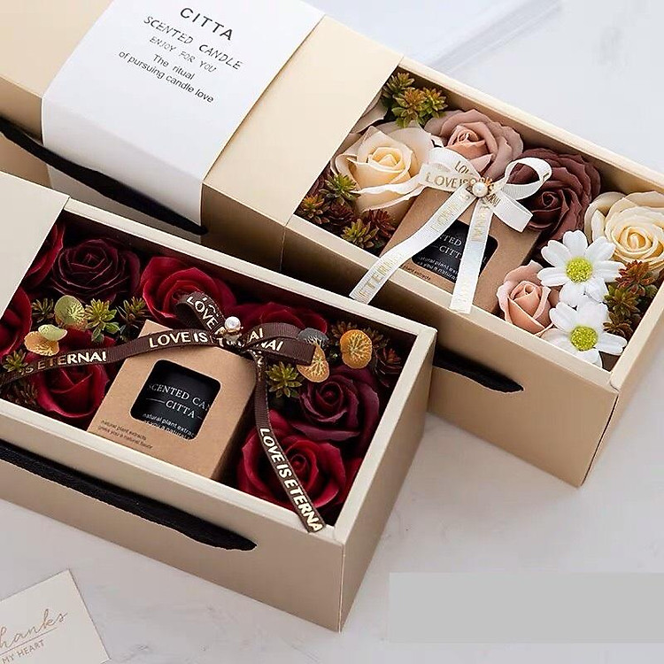 Set quà tặng bạn gái hoa sáp kèm nến Valentine/ 8/3/ sinh nhật