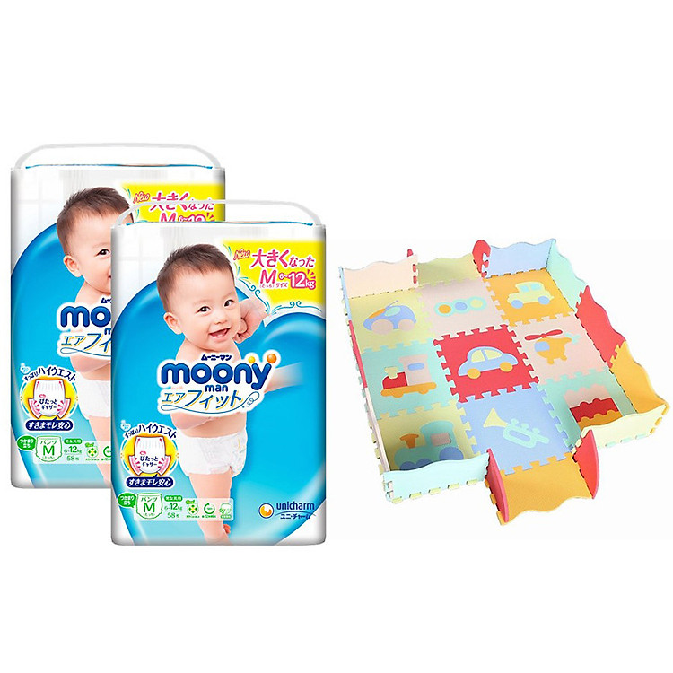 Combo 2 Gói Tã Quần Cao Cấp Moony Nhật Bản M58 (58 Miếng) - Tặng 1 Thảm Xốp Quây