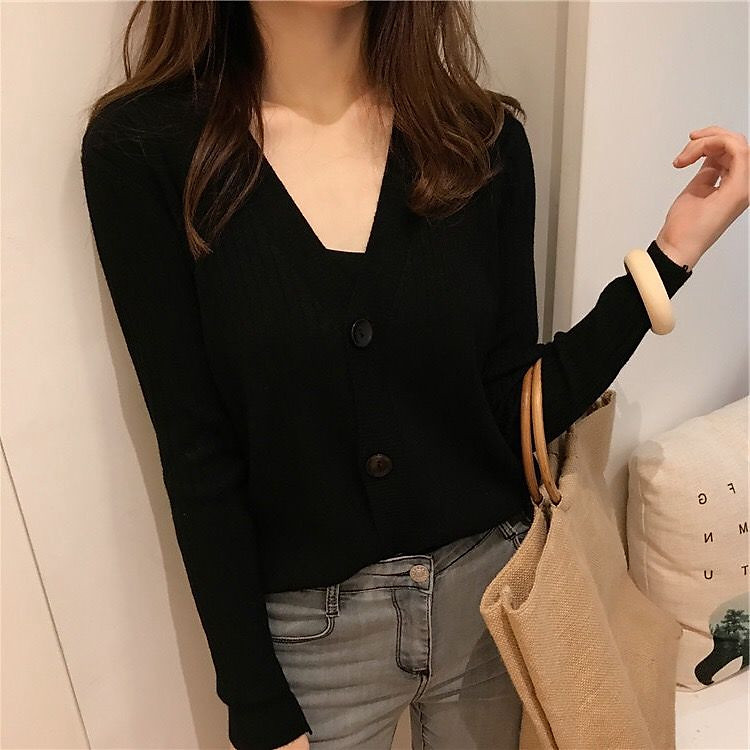 Áo Khoác Cardigan Dệt Kim Cổ Tim Xinh Xắn Cho Nữ