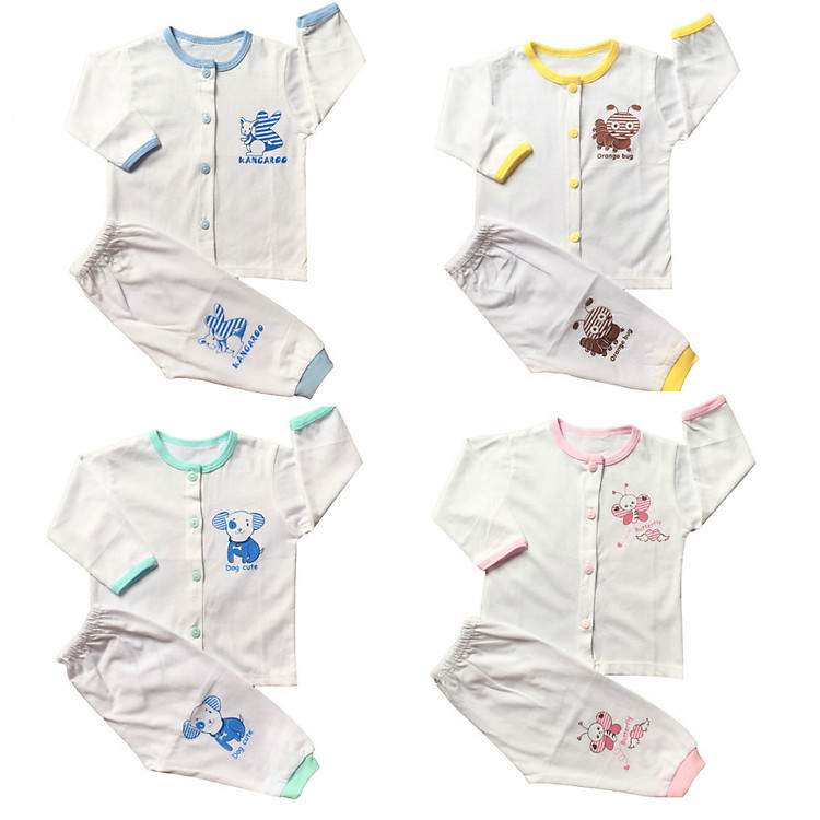 Combo 3 bộ quần áo sơ sinh tay dài Trắng Nút Giữa THT