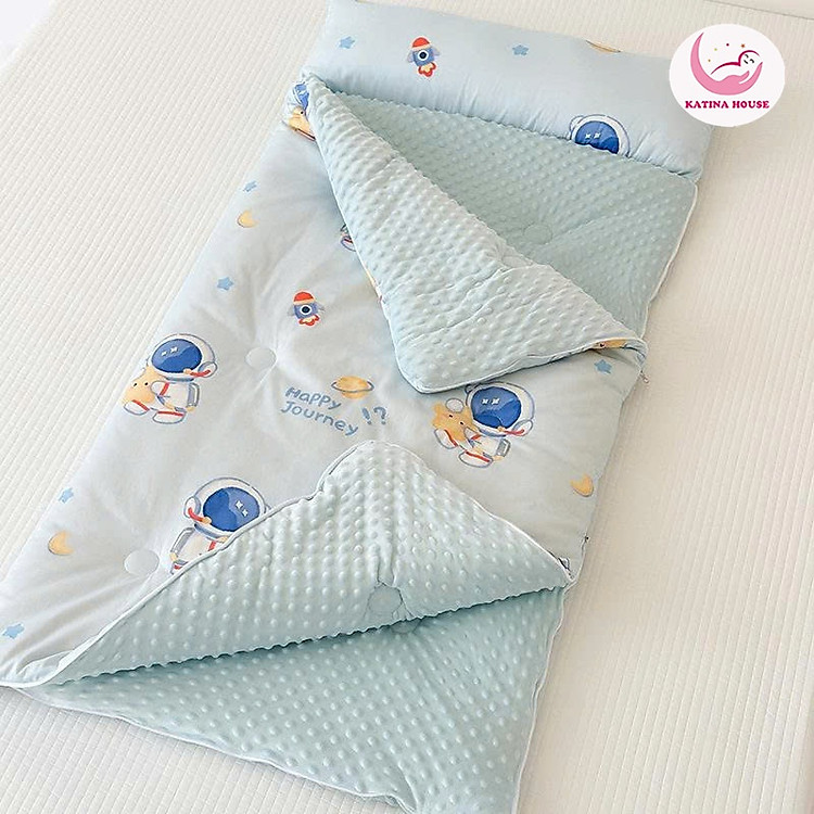 Túi ngủ cho bé nhung nỉ dày dặn, êm, ấm áp có khóa kéo, KT 75x150cm họa tiết 3D sinh động
