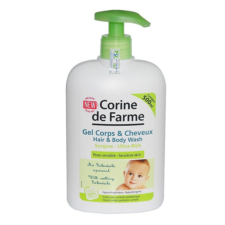Gel Tắm Gội Cho Bé Corine de Farme Hair & Body Wash 500ml
