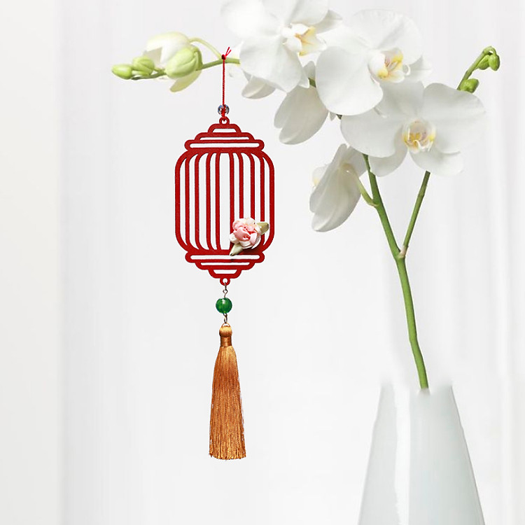 Dây treo trang trí Tết KIM HOA ĐĂNG gỗ cắt CNC màu đỏ son - Ảnh 4