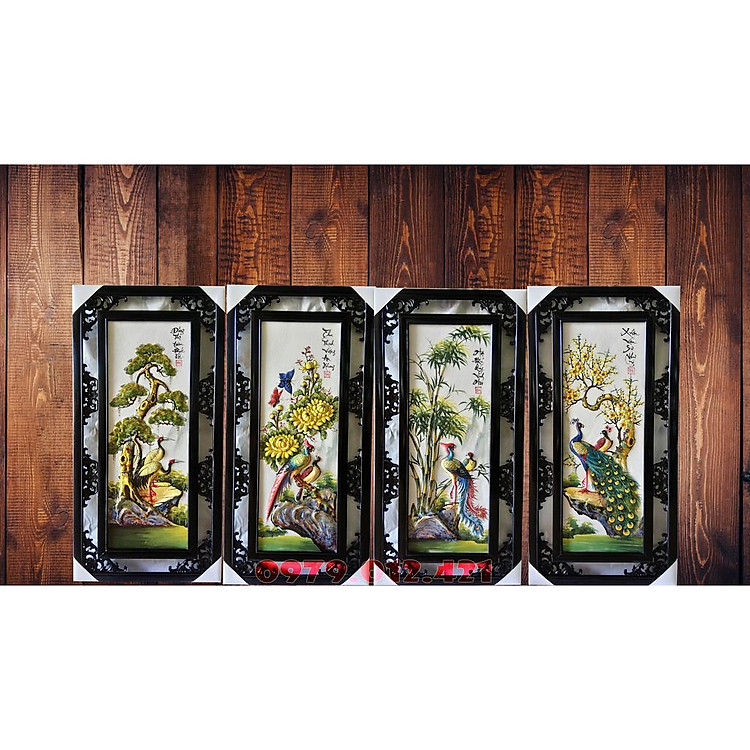 Tranh tứ quý Bát Tràng họa tiết đắp nổi kích thước 43x87cm