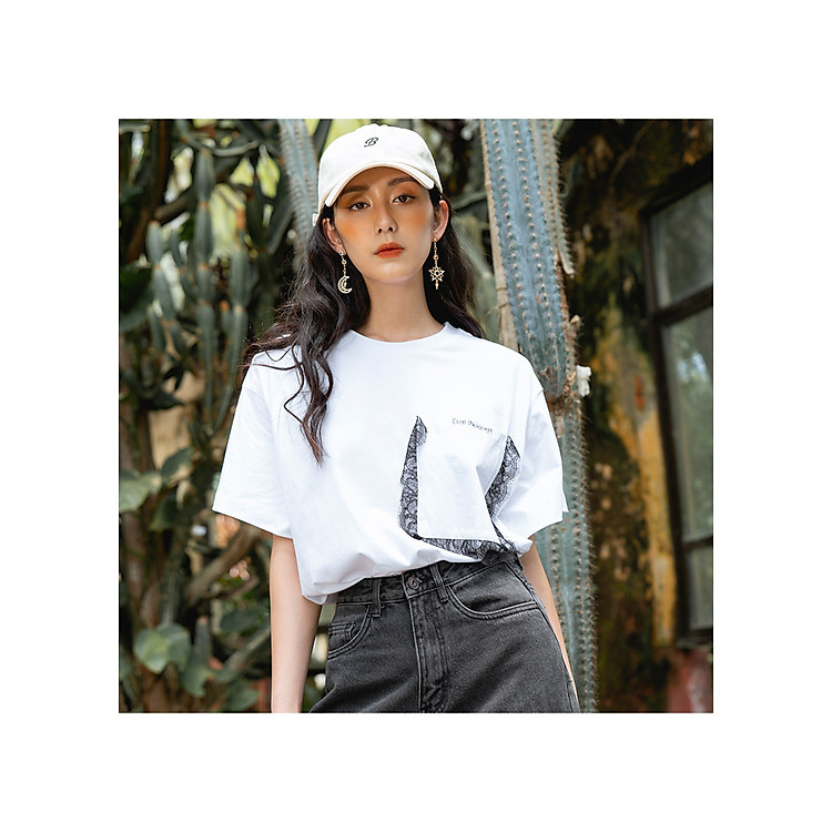 Áo ELISE FS2002015TSKCWHE Thun Trắng Đính Ren - Màu trắng - M