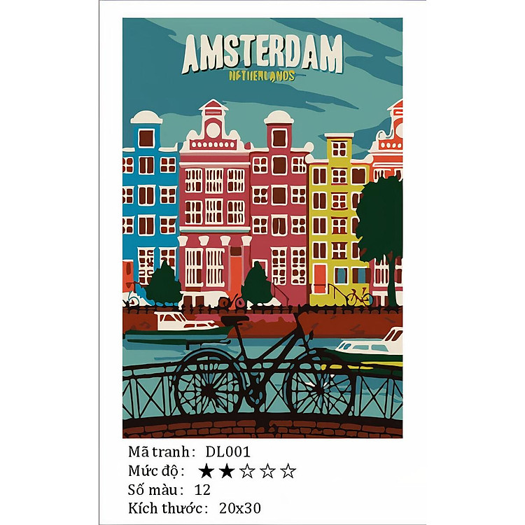 Tranh sơn dầu số hoá tự tô màu Gam DL1 20x30cm căng sẵn khung