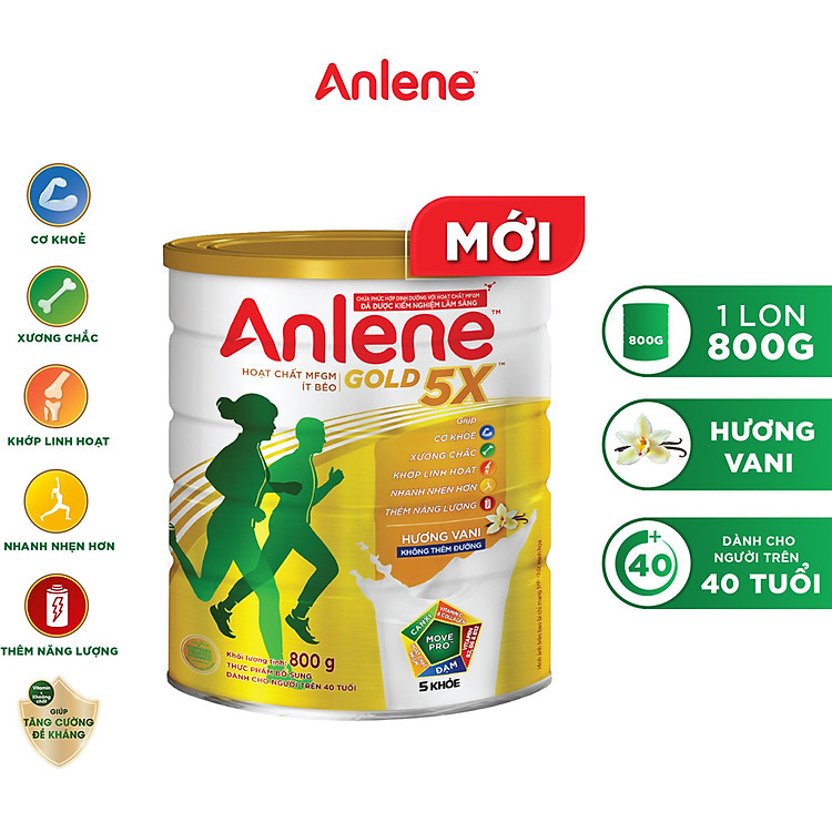Sữa Bột Anlene Gold 5X Hương Vanilla (Hộp Thiếc 800g)