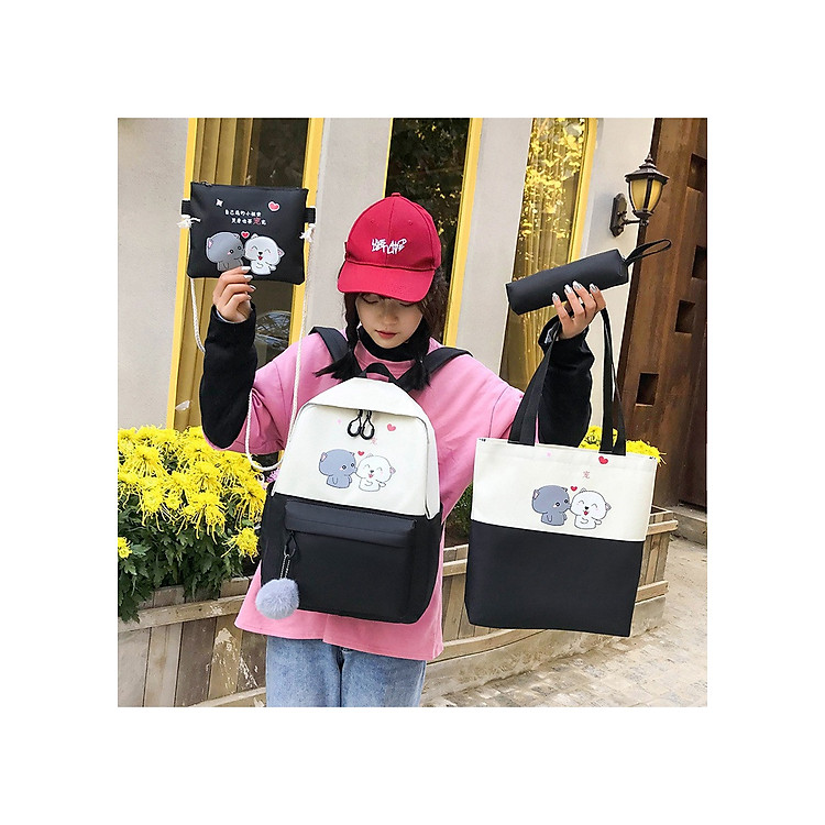 Bộ Balo 4 Món Hai Chú Chó Siêu Cute