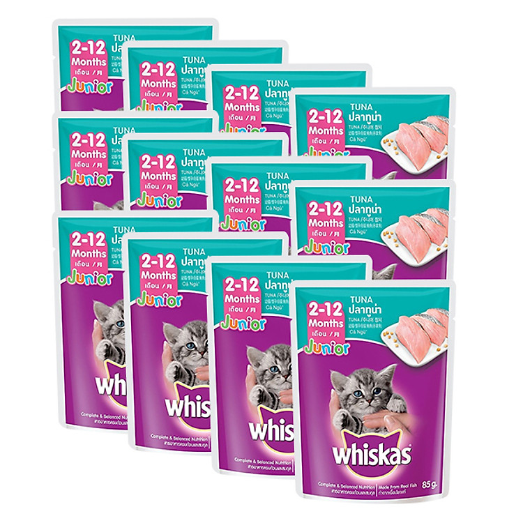 Combo 12 Gói Thức Ăn Cho Mèo Con Whiskas Vị Cá Ngừ Dạng Túi (85g)