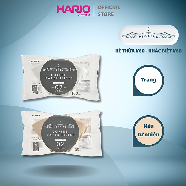 Giấy lọc cà phê Hario Pegasus Coffee Paper Filter 100 tờ, size 02, màu trắng, pha 2-4 cups (PEF-02-100W)