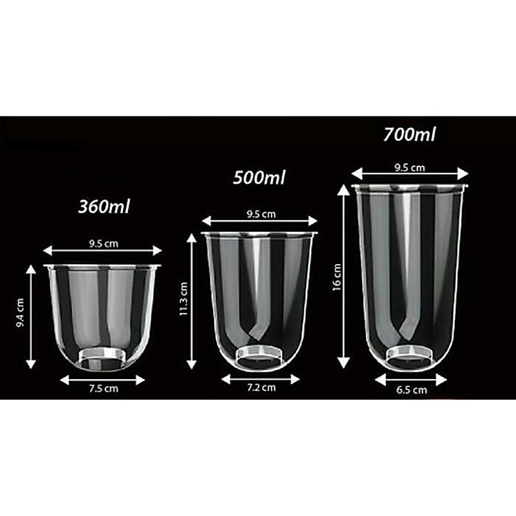 Cốc nhựa, cố trà sữa đáy bầu 700ml 500ml 360ml (50 cốc)