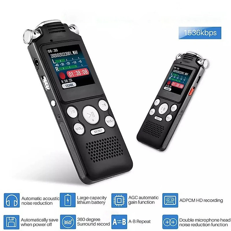 SOAIY Máy Ghi Âm Kỹ Thuật Số Micro Đôi Giảm Tiếng Ồn Thông Minh GA8822 Bộ Nhớ Trong 32GB - Hàng Nhập Khẩu