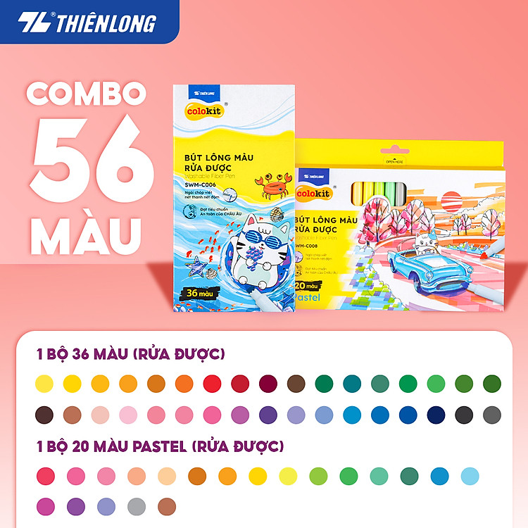 Bút lông màu Fiber Pen Thiên Long Colokit (56 màu)