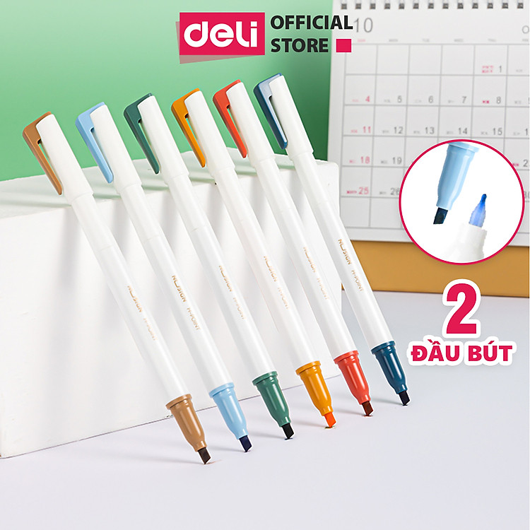 Bộ Bút Highlight 2 Đầu Nusign Deli (6 chiếc)