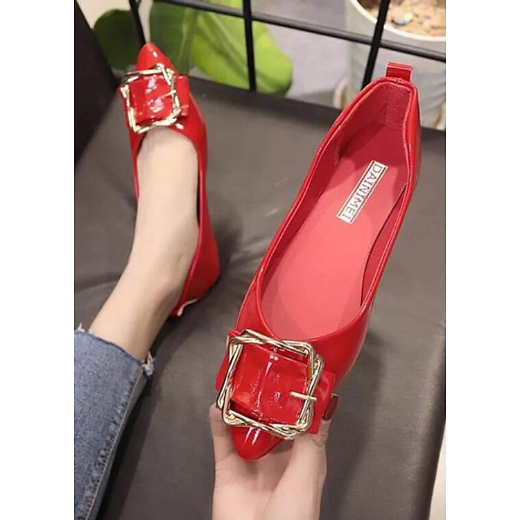 Giày Nữ Bệt Búp Bê Da Bóng Mũi Nhọn
