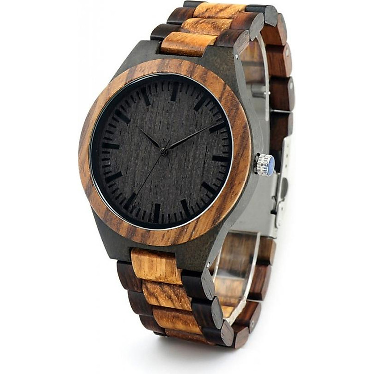 Đồng Hồ Đeo Tay Gỗ - PA00011 - Quai Vân Ngựa, Mặt Đen Cá Tính - Máy Quart Nhật Bản