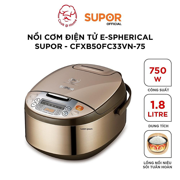 (HÀNG CHÍNH HÃNG) Nồi cơm điện tử thông minh niêu E-Spherical Supor CFXB-50FC33VN-75 - 1.8L, 750W